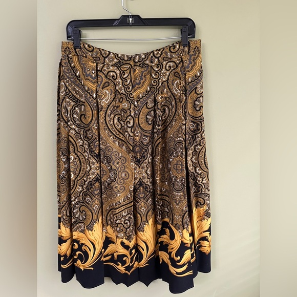 Gloria Sachs Baroque Maxi Skirt‎ Sz 10 Small Black and Gold Pleated Maximalist - Picture 4 of 13